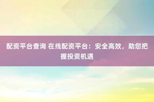配资平台查询 在线配资平台：安全高效，助您把握投资机遇