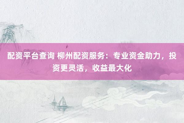 配资平台查询 柳州配资服务：专业资金助力，投资更灵活，收益最大化