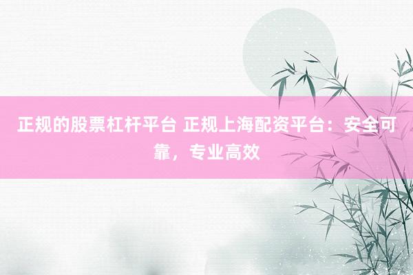 正规的股票杠杆平台 正规上海配资平台：安全可靠，专业高效