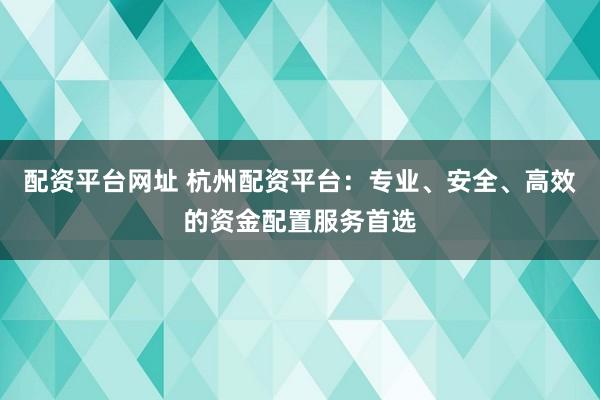配资平台网址 杭州配资平台：专业、安全、高效的资金配置服务首选