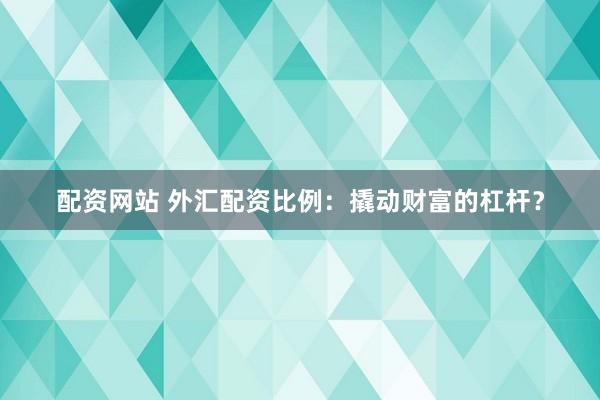 配资网站 外汇配资比例:撬动财富的杠杆?
