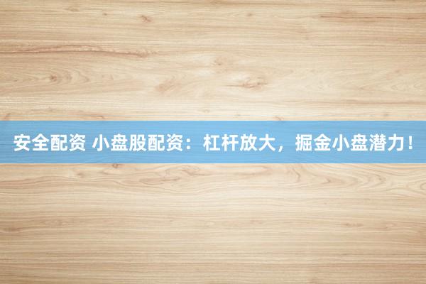 安全配资 小盘股配资:杠杆放大,掘金小盘潜力!