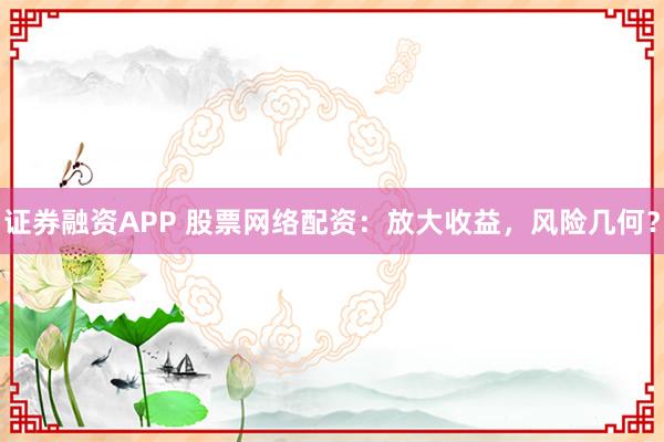 证券融资APP 股票网络配资:放大收益,风险几何?