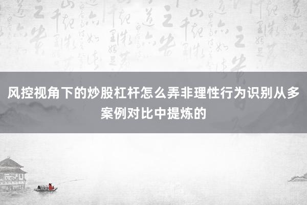 风控视角下的炒股杠杆怎么弄非理性行为识别从多案例对比中提炼的