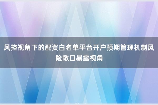 风控视角下的配资白名单平台开户预期管理机制风险敞口暴露视角